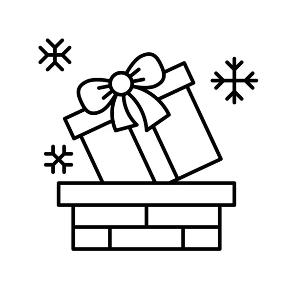 Coffret Cadeau Vecteur Cheminée Icône Ligne Liée Jour Noël — Image vectorielle