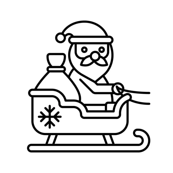 Santa Claus Sur Luge Vecteur Jour Noël Ligne Liée Icône — Image vectorielle
