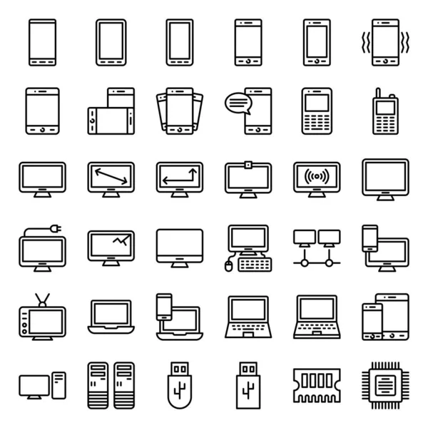 Elektronische Apparaat Vet Illustratie Set Lijn Stijl Pictogram Bewerkbare Slag — Stockvector