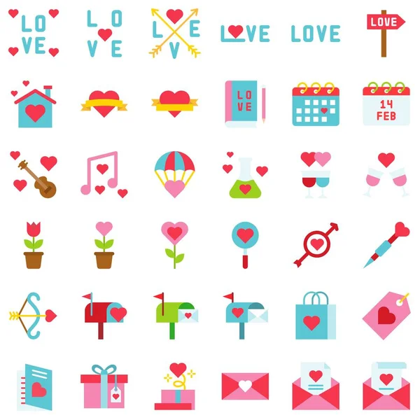 Valentine Love Related Vector Icon Set Flat Design — Stock Vector