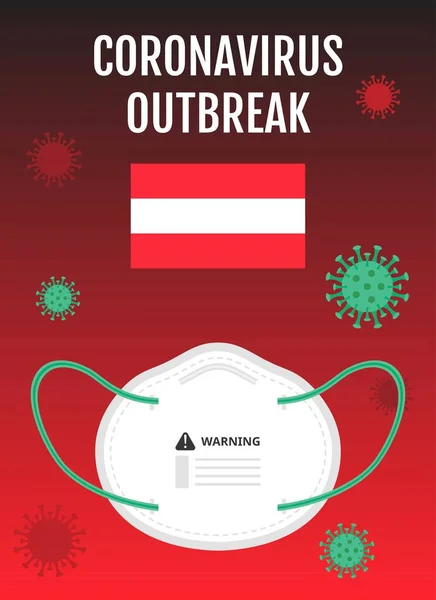 Bandera Del País Austria Cartel Con Virus Corona Covid Advertencia — Vector de stock
