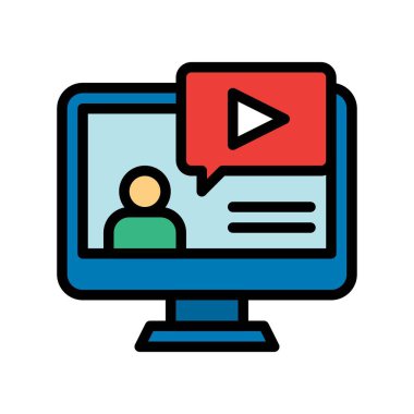 Düzenlenebilir vuruşlu bilgisayar ekran vektöründe ilgili video oynatıcı ve karakter tele-iş ya da telekomünikasyon