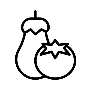 Patlıcan ve domates vektörü, barbekü ile ilgili çizgi tasarımı düzenlenebilir vuruş simgesi