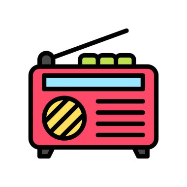 Yaz kumsalı ya da tatille ilgili antenli yaz radyosu, düğmeleri ve düzenlenebilir felçli hoparlör vektörü