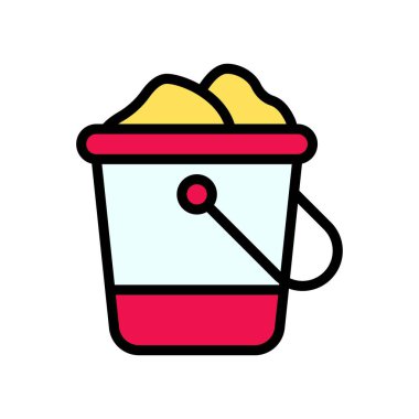 Yaz kumsalı ya da tatille ilgili kumsal kovası ve düzenlenebilir vuruşlu taşıyıcı.