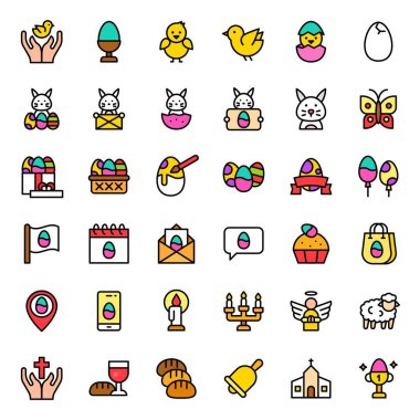 Paskalya vektörü illüstrasyon simgesi seti, biçimlendirilebilir biçim vuruşu