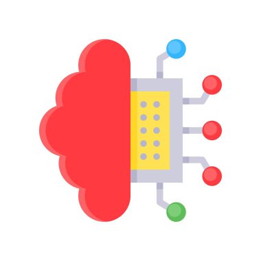 Beyin vektörü ile devre çipi, yapay olarak ilişkili düz biçim simgesi