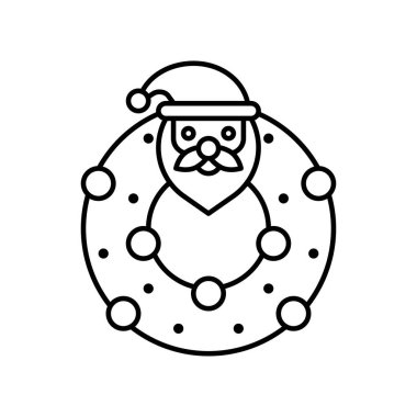 Noel, çelenkler ve Noel Baba vektörlerle yüzleşir, doğrusal tarzda.