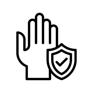 Koruma rozeti ve kalkan vektöründe çizgisel tarzda kene izi olan el veya hijyenle ilgili el yıkama