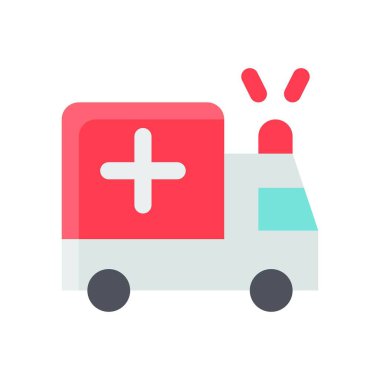 Düz tasarımda artı işaret vektörü olan Corona Virüsü ile ilgili ambulans