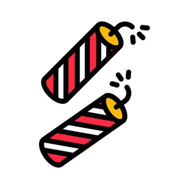 Havai fişek vektörü, Çin yeni yılı doldurulmuş ikon, düzenlenebilir ana hatlar