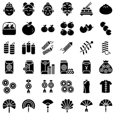 Çin 'in yeni yıl vektör simgesi seti, katı tasarım