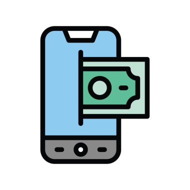 finans, bankacılık ve parayla ilgili banknot ve düzenlenebilir felçli cep telefonu vektörü
