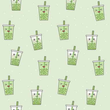 Kabarcık çayı ya da İnci sütlü çay karikatür deseni, vektör illüstrasyonu