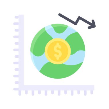 Ekonomik durgunluğa bağlı olarak dolar ve ok vektörleriyle düz stil yazılan dünya