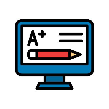 Telesekreter ya da telekomünikasyon ile ilişkili kalem ve düzenlenebilir felçli bilgisayar ekran vektöründe A artı veya not işareti