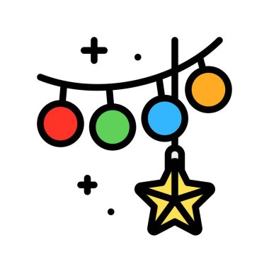 Noel ışıkları tasarım simgesi ve vektör illüstrasyonunu doldurdu