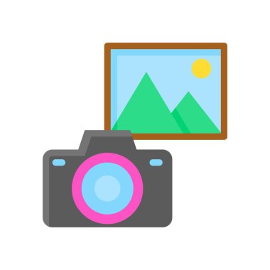 Flaş ve galeri fotoğraf vektörleri düz stil ile eğlence bağlantılı kamera