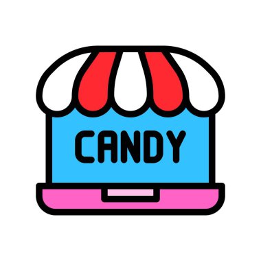 Çevrimiçi dükkan vektör çizimi, doldurulmuş biçim simgesi düzenlenebilir taslağı