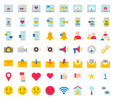 Sosyal ortam vektör simgesi seti, düz tasarım