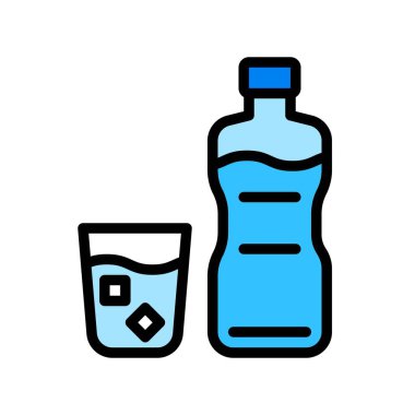 Su şişesi ve cam vektör, İçecek doldurulmuş biçim simgesi değiştirilebilir vuruş