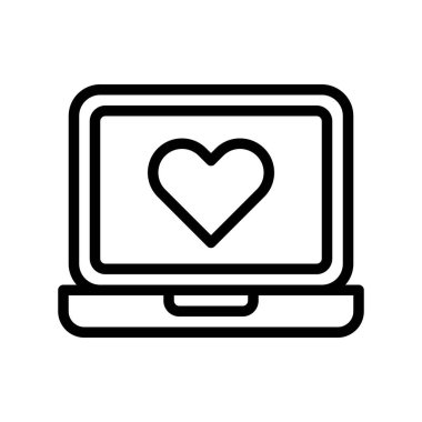 Kalp vektörü olan dizüstü bilgisayar, Sosyal medya çizgi tasarım simgesi
