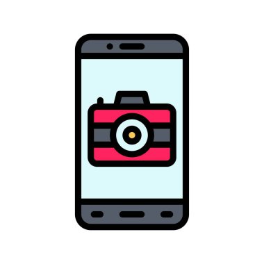 uygulama simgeleri düzenlenebilir vuruşlu kamera, flaş ve düğme vektörleri ile ilgili cep telefonu ekranı ayarlandı