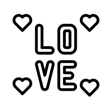 Alfabe vektörünü, Valentine 'ı ve sevgiyle ilgili satır simgesini sev