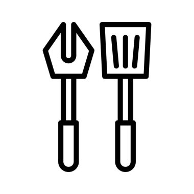 Çatal ve spatula vektörü, Barbekü bağlantılı çizgi tasarımı düzenlenebilir vuruş simgesi