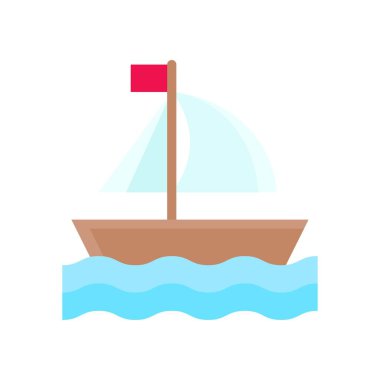 Havai simgesi ile ilgili kumaş, bayrak ve su dalgaları vektörlü düz stil tekne veya gemi