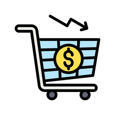 Ekonomik durgunluğa bağlı dolar pennisi ile alışveriş trolü ve ok vektörleri ile düzenlenebilir felç