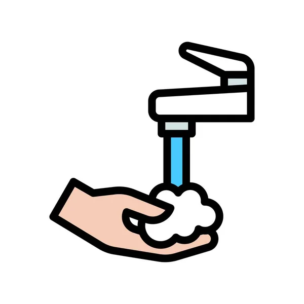 Mano Lavado Mano Relacionada Con Higiene Con Burbujas Agua Grifo — Vector de stock