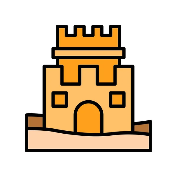 Vector Castillo Arena Vacaciones Verano Relacionados Icono Rellenado Esquema Editable — Vector de stock