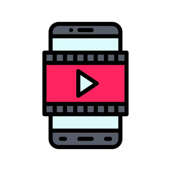 アプリケーションアイコンは ビデオ再生ボタンと編集可能なストロークでベクトルをストリップと関連する携帯電話の画面を設定します — ストックベクタ