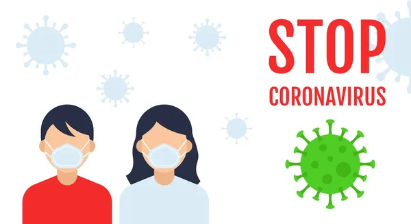 Coronavirus Covid Avatares Masculinos Femeninos Con Máscara Prevención Texto Escrito — Vector de stock