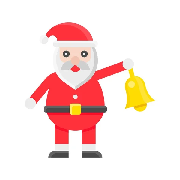 Santa Claus Tenir Cloche Vecteur Jour Noël Liée Icône Plate — Image vectorielle