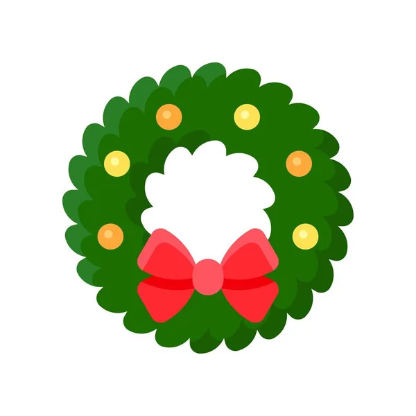 Christmas Wreath Vector Illustration Flat Style Icon — Stock Vector