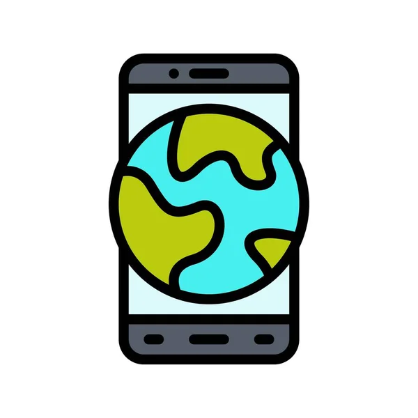 Program Ikoner Set Relaterade Mobiltelefon Skärm Med Världen Världen Och — Stock vektor