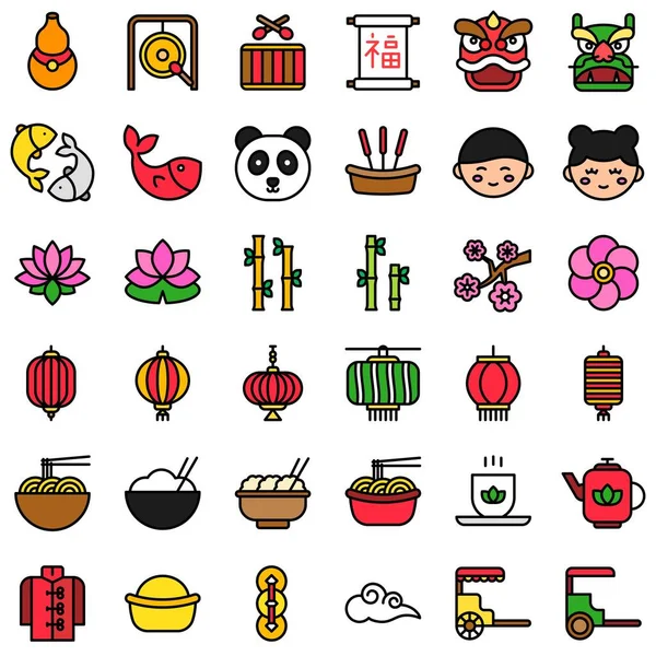 Chinese Lunar New Year Vector Icon Set Filled Design Editable — Stock Vector