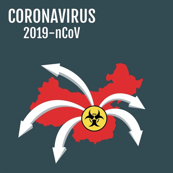 Wuhan Coronavirus Covit Související Čínská Mapa Šipky Varovné Znamení Nebo — Stockový vektor