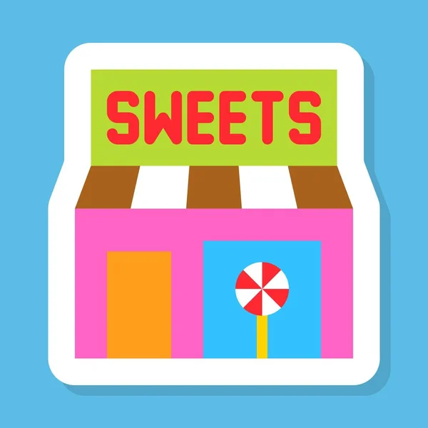 Sweet Shop Autocollant Vecteur Isolé Icône Design Plat — Image vectorielle