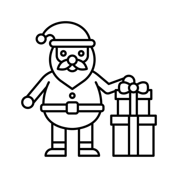 Père Noël Avec Boîte Cadeau Vecteur Jour Noël Ligne Liée — Image vectorielle