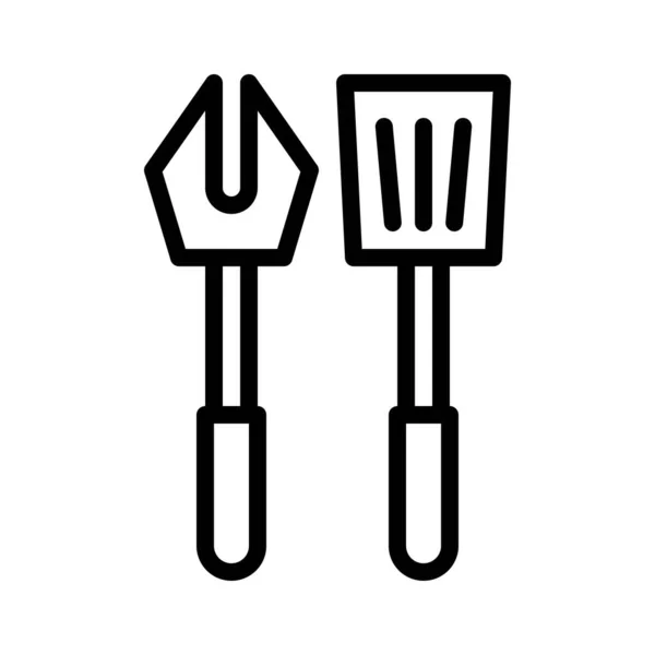 Fork Spatula Vector Barbecue Related Line Design Editable Stroke Icon — 스톡 벡터