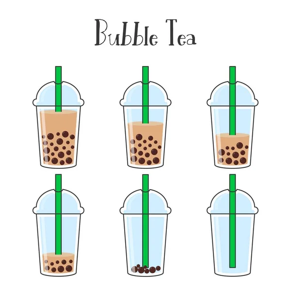 Bubble Tea Oder Pearl Milch Tea Vektor Illustrationsset — Stockvektor