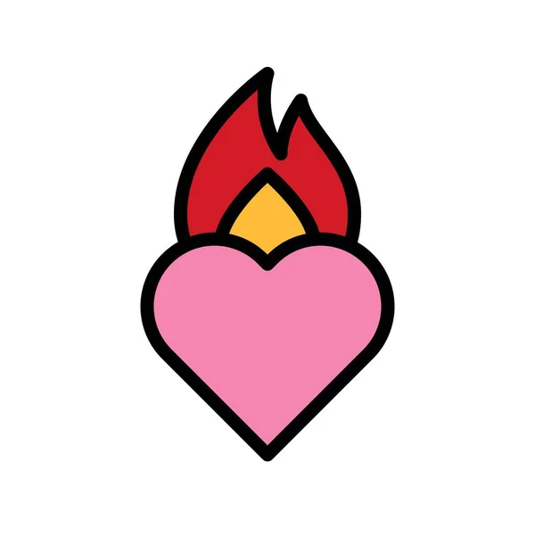 Burning Heart Vector Valentine Love Related Filled Outline Style Icon — Stock Vector