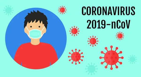 Wuhan Coronavirus Epidemie Nebezpečné Pro Zdraví Muž Maskou Bakteriálními Vektory — Stockový vektor