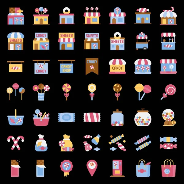 Conjunto Iconos Vectoriales Relacionados Con Tienda Dulce Diseño Plano — Vector de stock