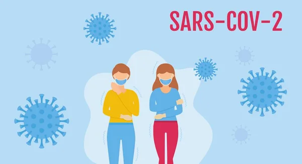 Wuhan Coronavirus Covit 19 bağlantılı, erkek ve kız kendinizi tehlikeli koronavirüs bakteri vektörlerinden korumak için maske takıyor.