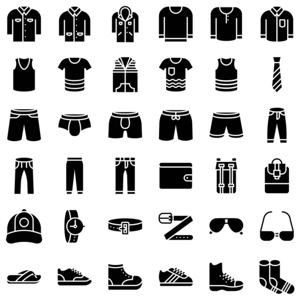Чоловіки Одяг Векторний Набір Значків Суцільний Дизайн — стоковий вектор