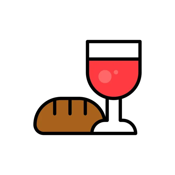 面包和葡萄酒矢量 复活节填充风格图标可编辑笔划 — 图库矢量图片